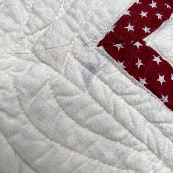 VTG Quilted table runner Maroon star print quilt handmade burgundy 4th july Patr - Picture 6 of 14